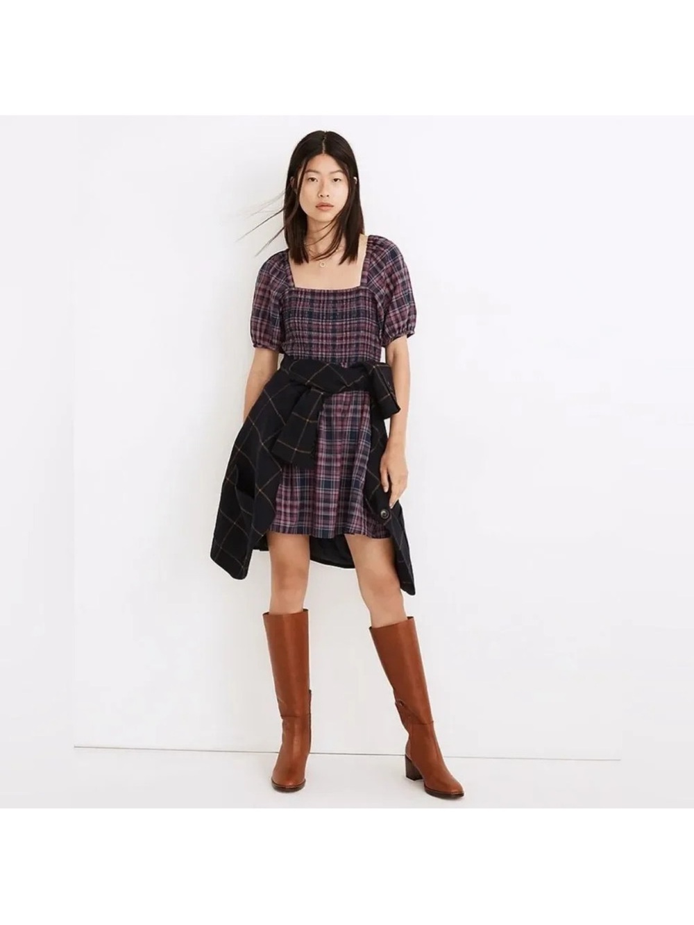 Plaid Square-Neck Madewell dress size S